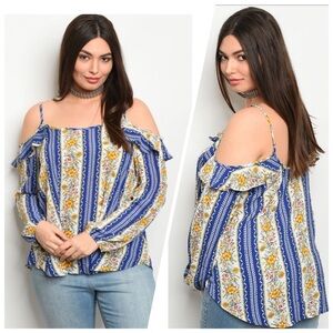 Bohemian Plus  spaghetti strap cold shoulder stripe floral top